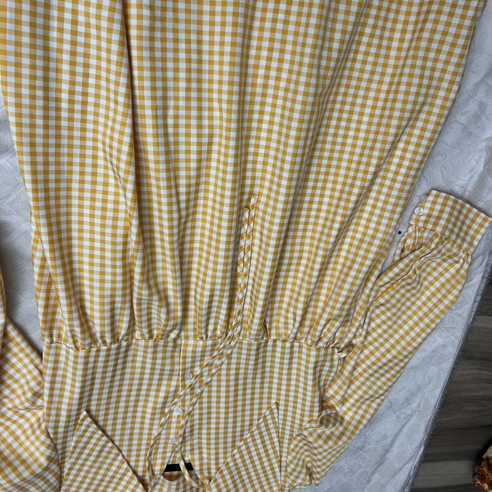 Yellow Gingham Long Sleeve Dress